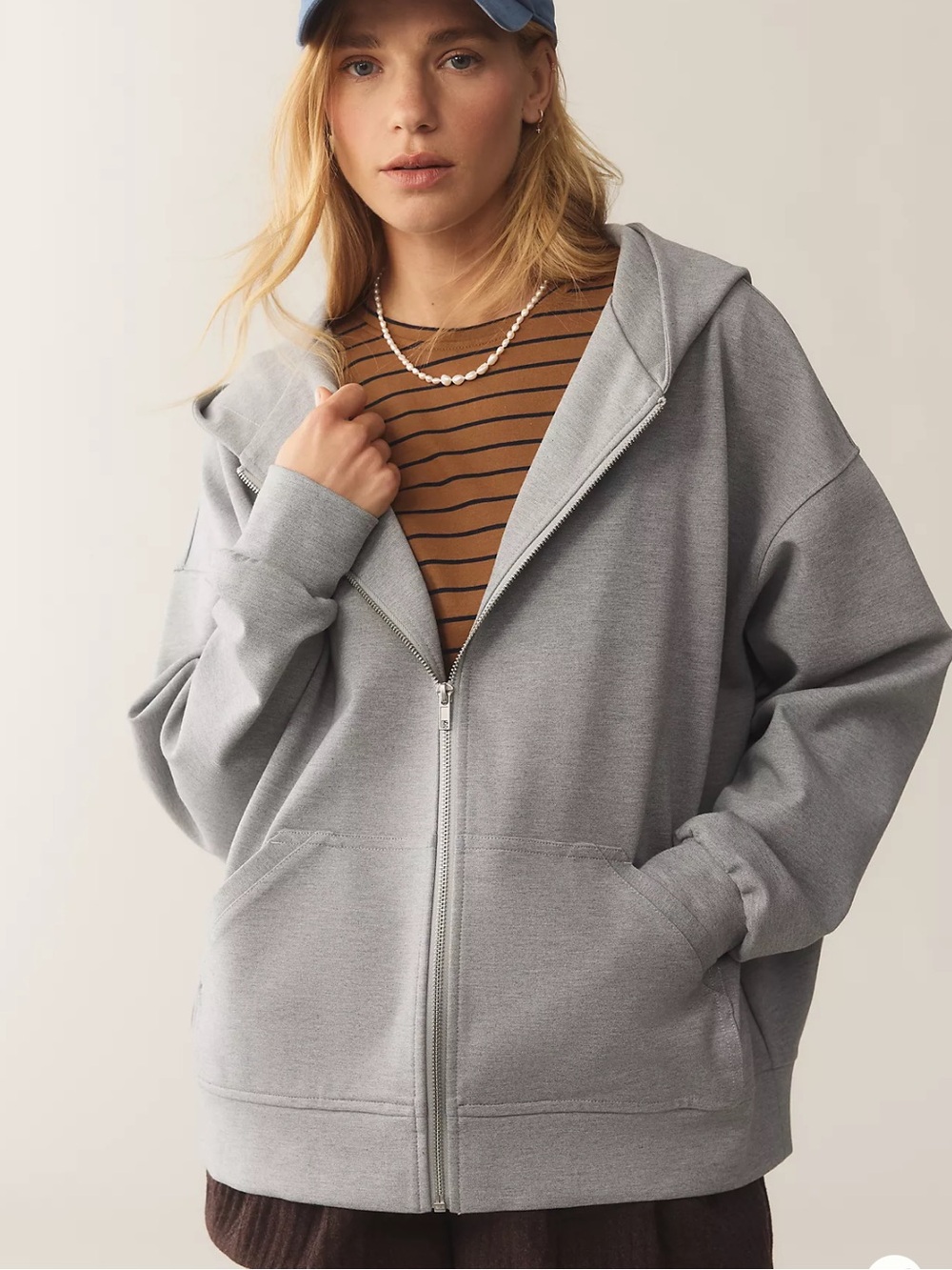 Light Gray Oversized Zip Hoodie with Relaxed Fit